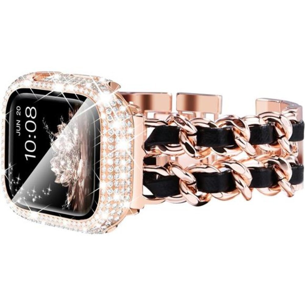 NEW Rose Gold/Black Apple Watch Band with Diamond Case